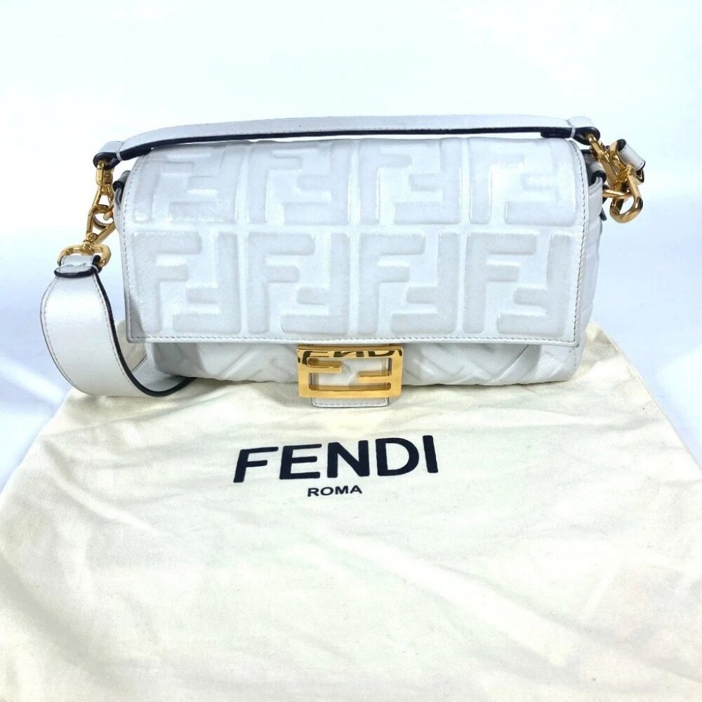 FENDI 8BR600 Zucca Mamma Baguette Shoulder 2WAY Bag Shoulder Bag Leather White - Picture 9 of 16
